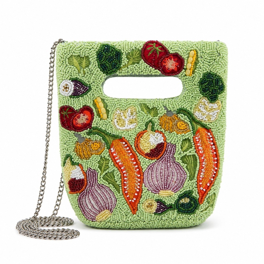 Handcrafted in India Viral Vegetable Beaded Crossbody Bag Novelty Print Boho New